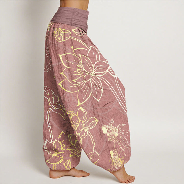 Buddha Stonesコットン ロータス鯉レディース 伸縮性ウエスト ハーレムパンツ - image 14