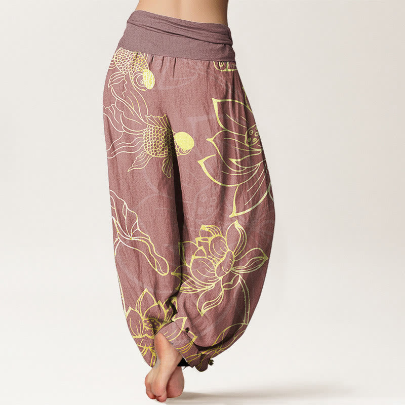 Buddha Stonesコットン ロータス鯉レディース 伸縮性ウエスト ハーレムパンツ - image 15