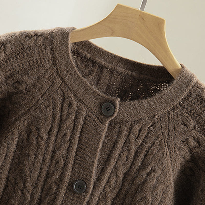 Buddha Stonesカジュアル 冬 ツイストボタンデザイン コットン レディース 長袖 ニットカーディガン - image 2