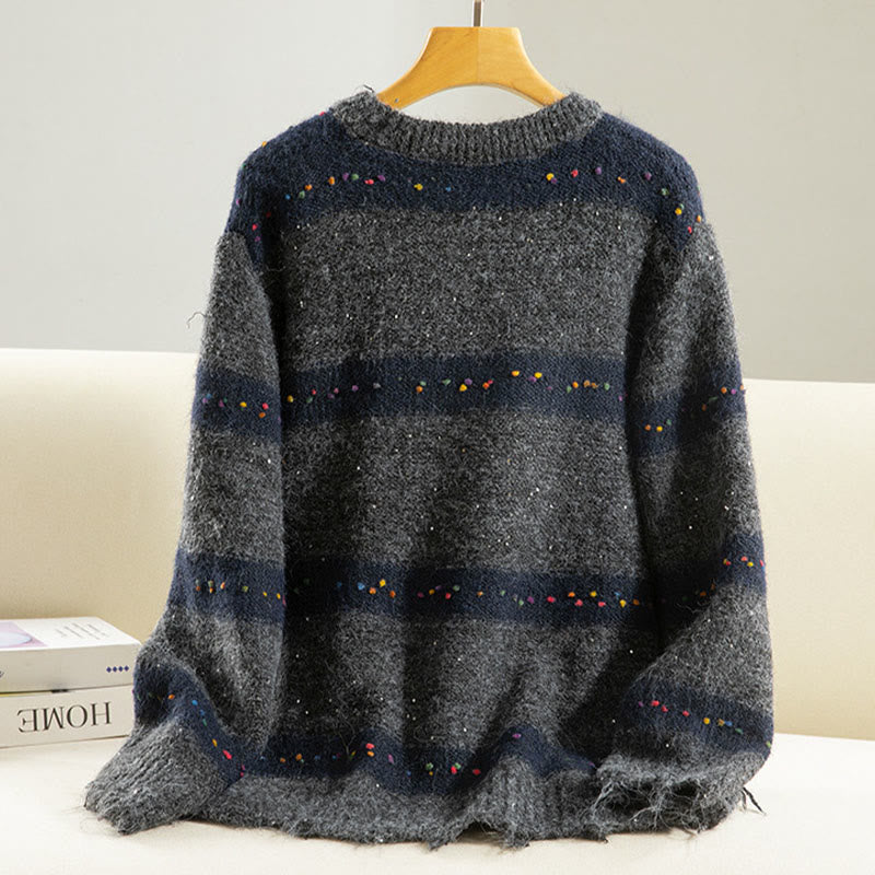 Buddha Stones冬 ストライプ柄 クルーネック 長袖 レディース コットンセーター - image 18