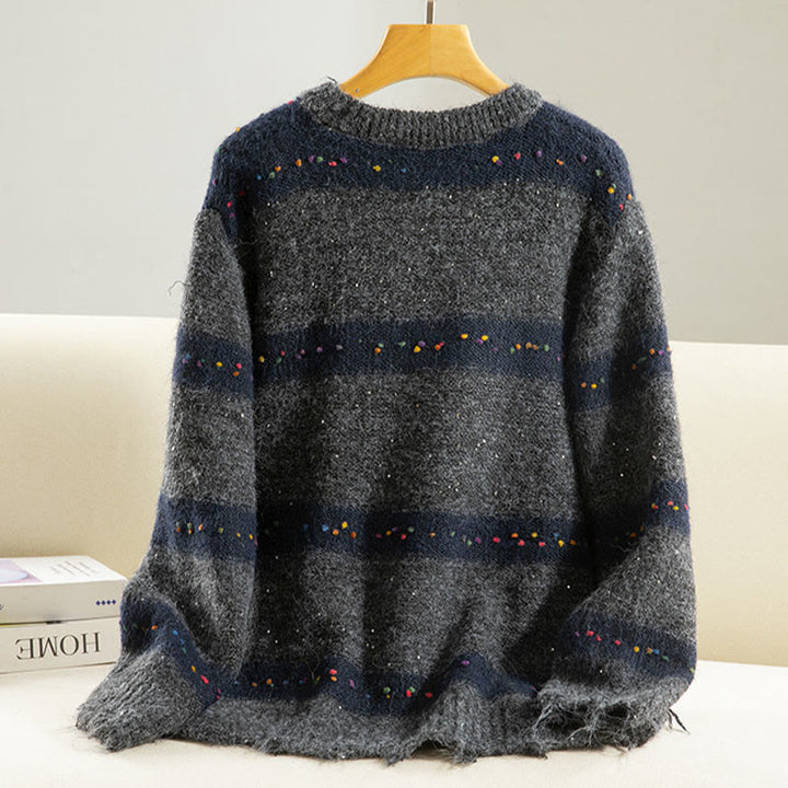 Buddha Stones冬 ストライプ柄 クルーネック 長袖 レディース コットンセーター - image 18