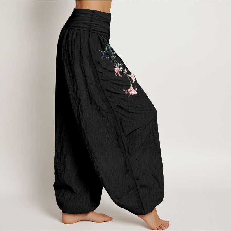 Buddha Stonesピュアコットン シンプル パステルフラワー柄 レディース 伸縮性ウエスト ハーレムパンツ - image 2