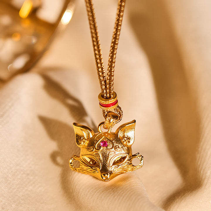 Buddha Stones 24Kゴールドメッキ真鍮フォックスチャームテクスチャロープネックレスペンダント - image 3