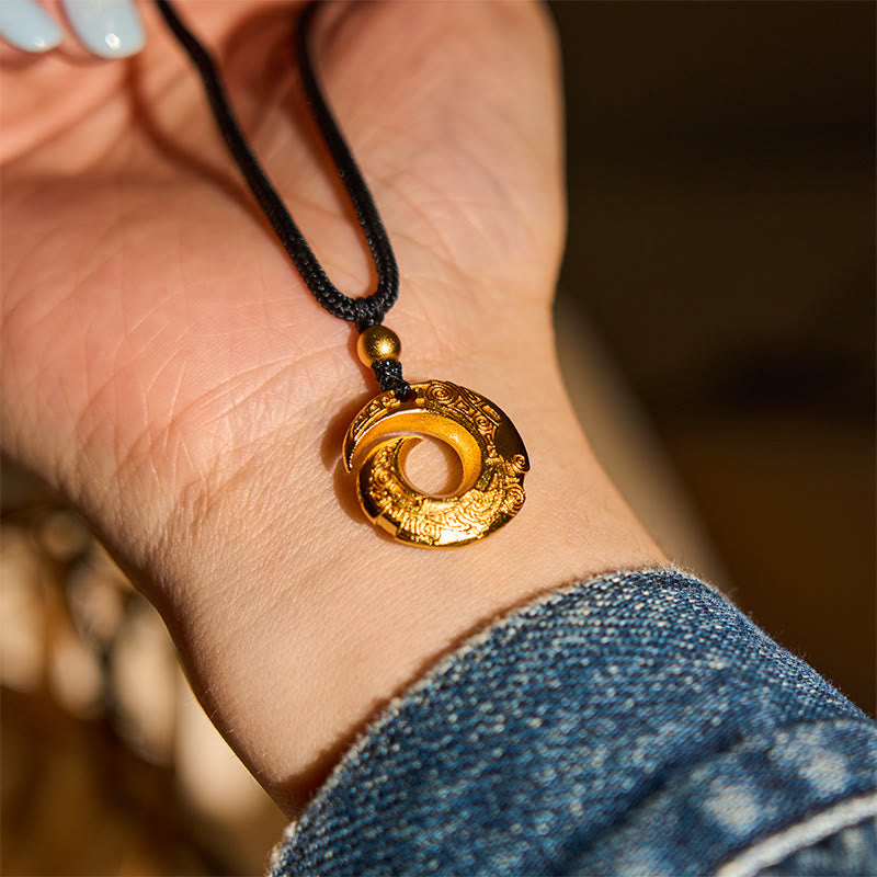 Buddha Stones24K金メッキ平和のお守りチャームブラックロープ 縁起の良いネックレスペンダント - image 8