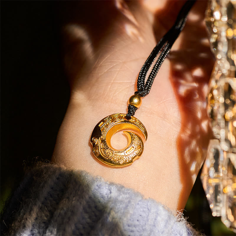 Buddha Stones24K金メッキ平和のお守りチャームブラックロープ 縁起の良いネックレスペンダント - image 7