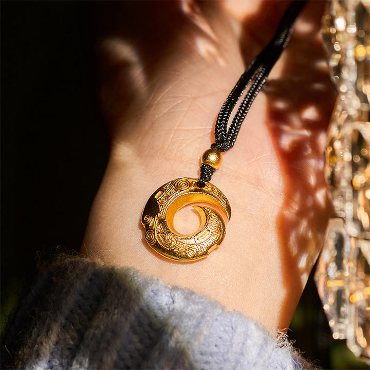 Buddha Stones24K金メッキ平和のお守りチャームブラックロープ 縁起の良いネックレスペンダント - image 7