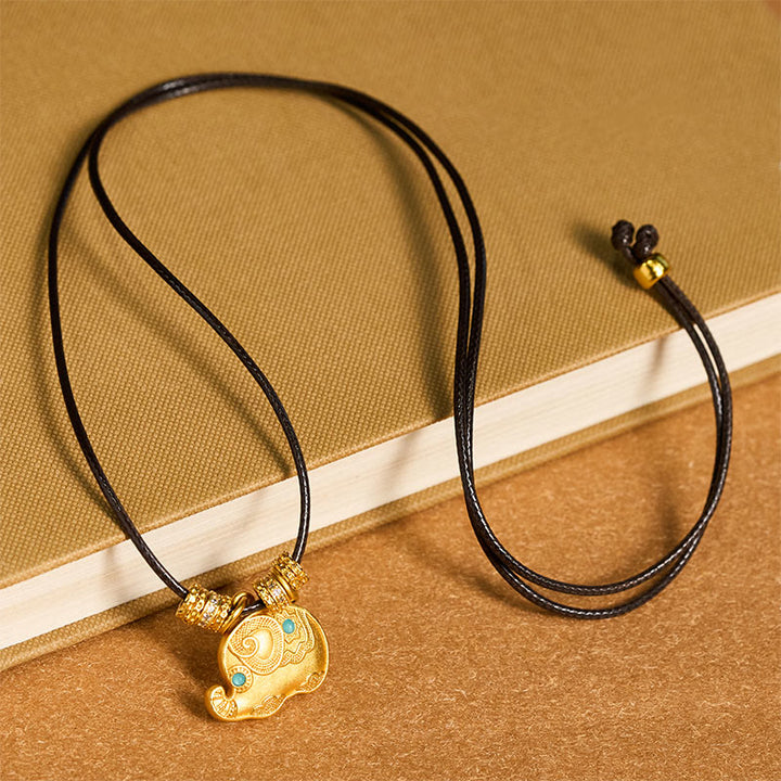 Buddha Stones象のシンボル 24Kゴールドメッキ 真鍮 強さ ロープ ネックレス ペンダント - image 4
