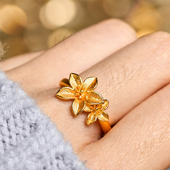 Buddha Stonesライラックフラワー 調節可能 24Kゴールドメッキ 銅 真鍮リング - image 7