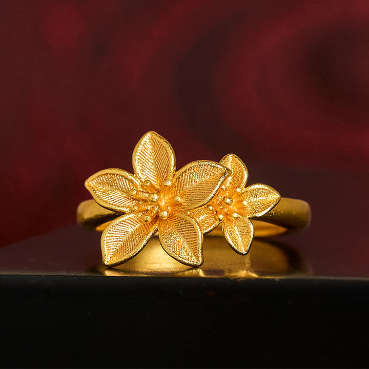 Buddha Stonesライラックフラワー 調節可能 24Kゴールドメッキ 銅 真鍮リング - image 2