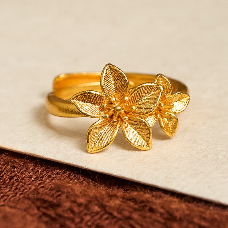 Buddha Stonesライラックフラワー 調節可能 24Kゴールドメッキ 銅 真鍮リング - image 1