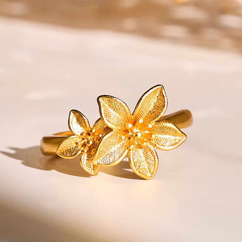 Buddha Stonesライラックフラワー 調節可能 24Kゴールドメッキ 銅 真鍮リング - 調整可能 - image 0