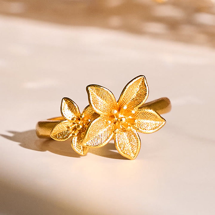 Buddha Stonesライラックフラワー 調節可能 24Kゴールドメッキ 銅 真鍮リング - 調整可能 - image 0