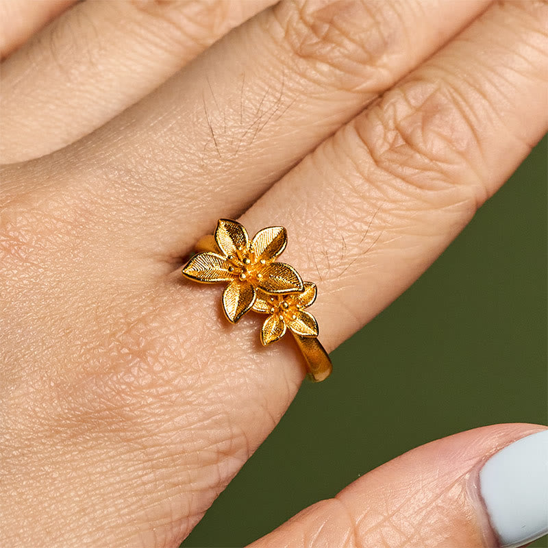 Buddha Stonesライラックフラワー 調節可能 24Kゴールドメッキ 銅 真鍮リング - image 9