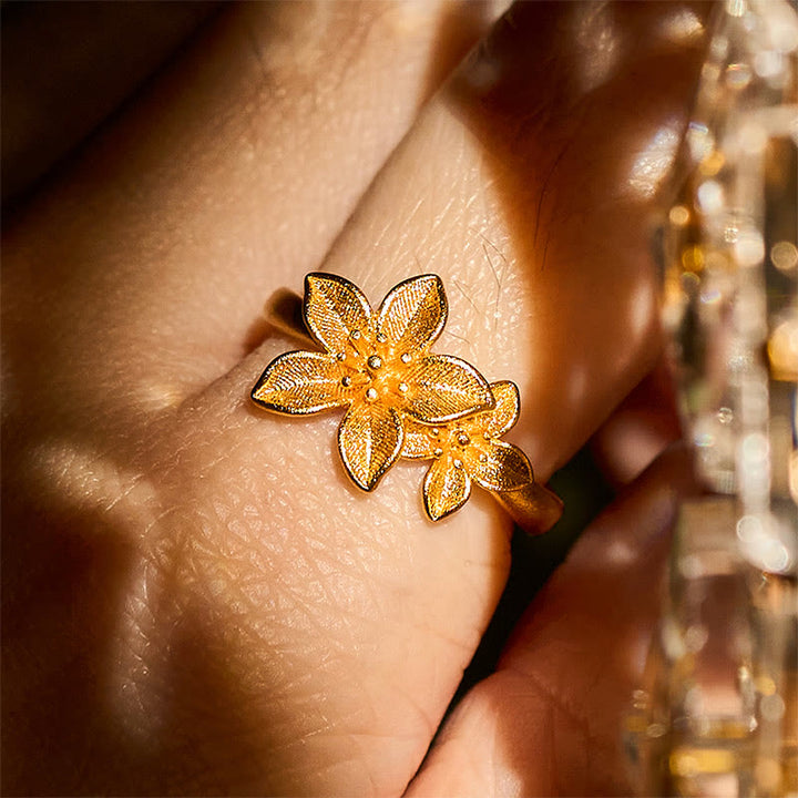 Buddha Stonesライラックフラワー 調節可能 24Kゴールドメッキ 銅 真鍮リング - image 8