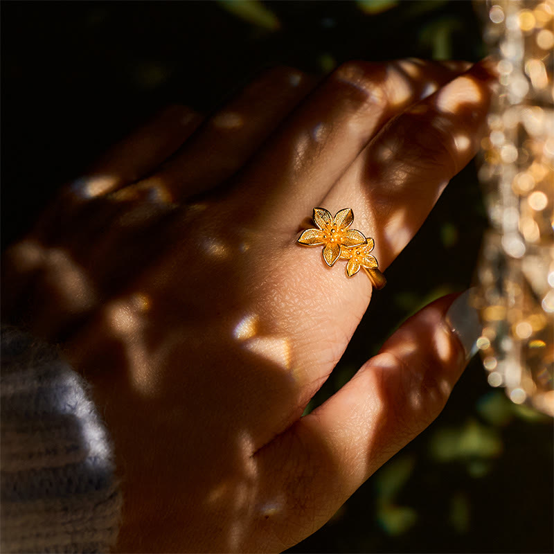 Buddha Stonesライラックフラワー 調節可能 24Kゴールドメッキ 銅 真鍮リング - image 11