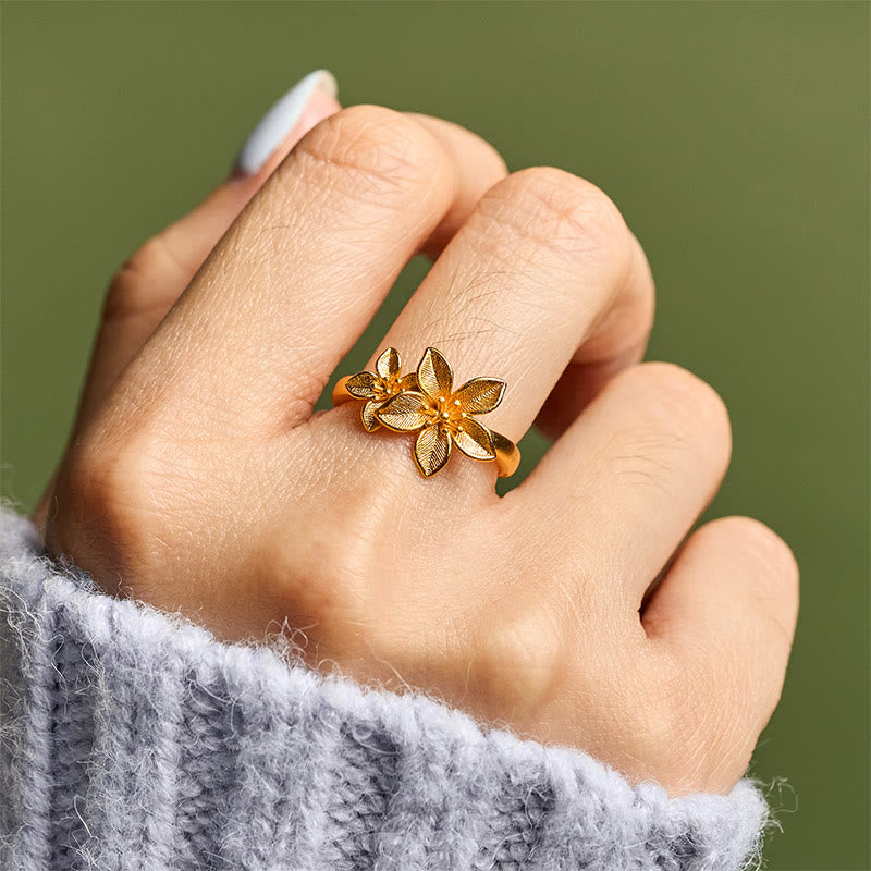 Buddha Stonesライラックフラワー 調節可能 24Kゴールドメッキ 銅 真鍮リング - image 10