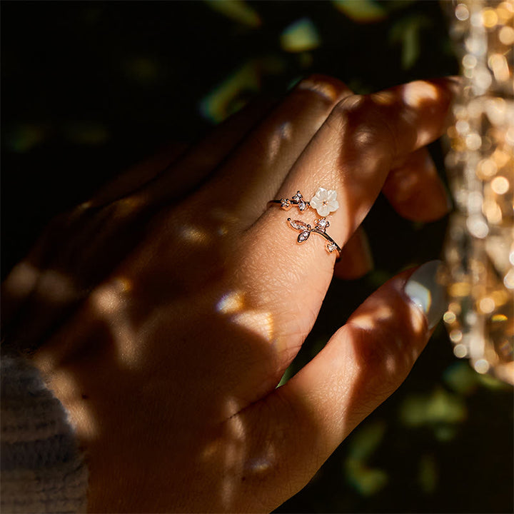 Buddha Stonesホワイトフラワーデザイン 調節可能なヒーリング銅リング - image 9