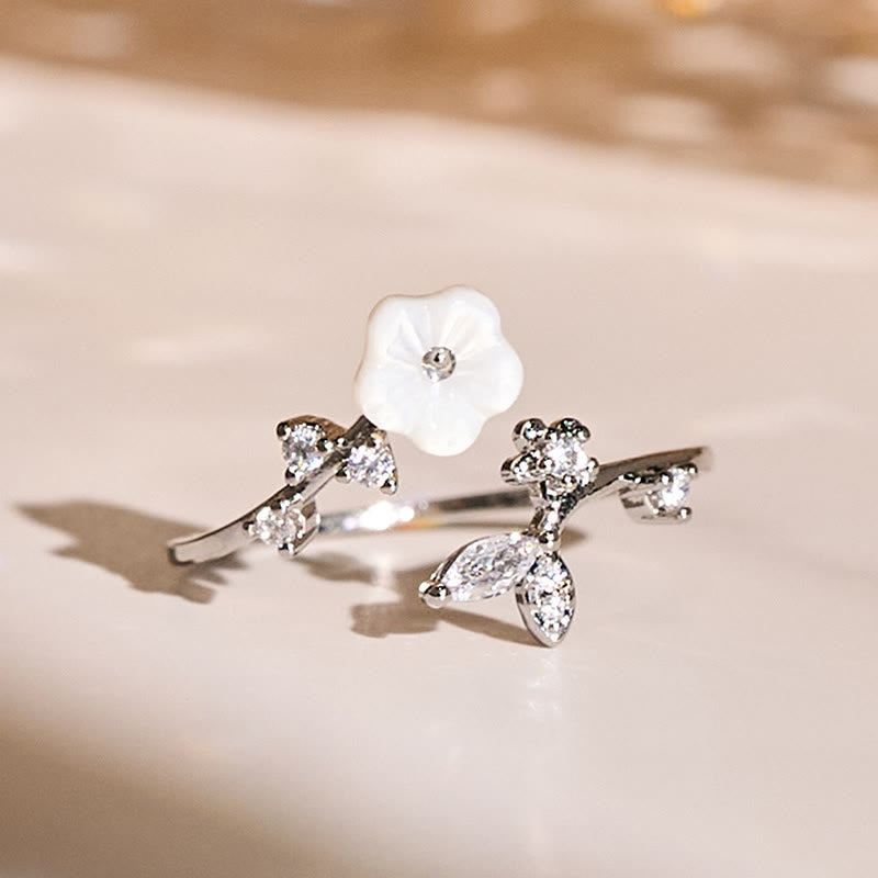 Buddha Stonesホワイトフラワーデザイン 調節可能なヒーリング銅リング - 銀 - image 12