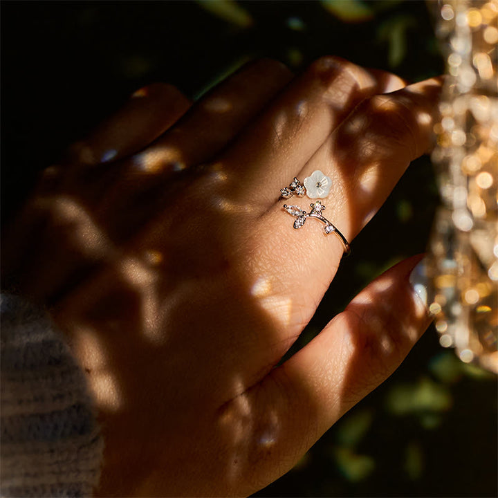 Buddha Stonesホワイトフラワーデザイン 調節可能なヒーリング銅リング - image 21