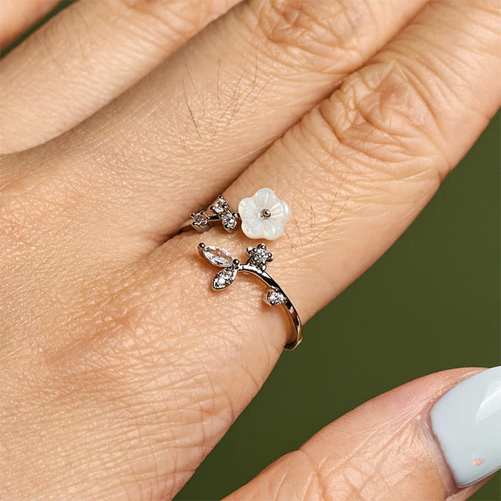 Buddha Stonesホワイトフラワーデザイン 調節可能なヒーリング銅リング - image 19