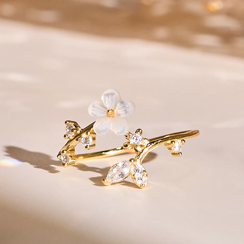 Buddha Stones925スターリングシルバー ホワイトフラワーデザイン 調節可能な良縁祈願リング - 金 - image 17