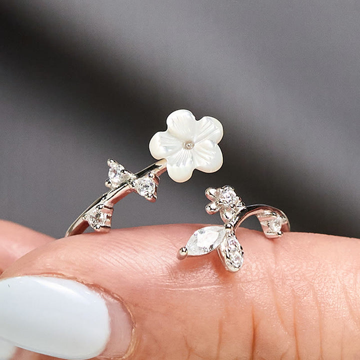 Buddha Stones925スターリングシルバー ホワイトフラワーデザイン 調節可能な良縁祈願リング - image 12