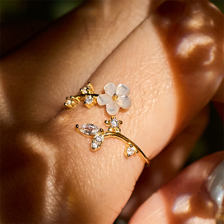 Buddha Stones925スターリングシルバー ホワイトフラワーデザイン 調節可能な良縁祈願リング - image 23