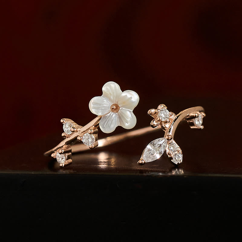 Buddha Stones925スターリングシルバー ホワイトフラワーデザイン 調節可能な良縁祈願リング - image 1