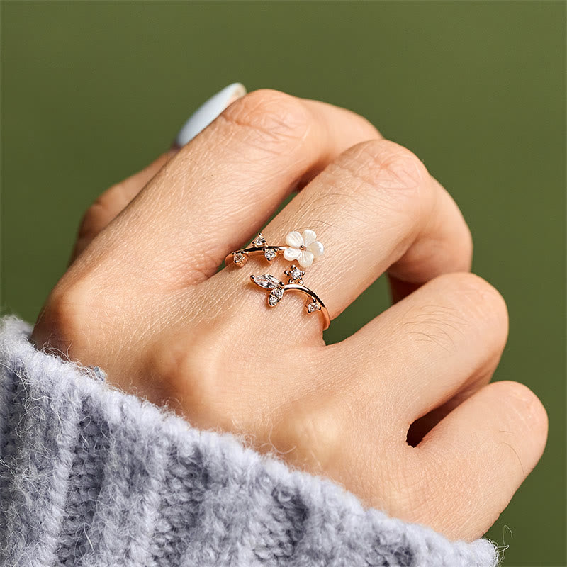 Buddha Stones925スターリングシルバー ホワイトフラワーデザイン 調節可能な良縁祈願リング - image 5