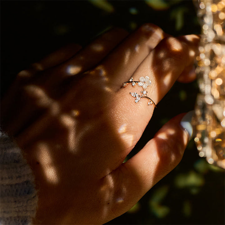 Buddha Stones925スターリングシルバー ホワイトフラワーデザイン 調節可能な良縁祈願リング - image 7