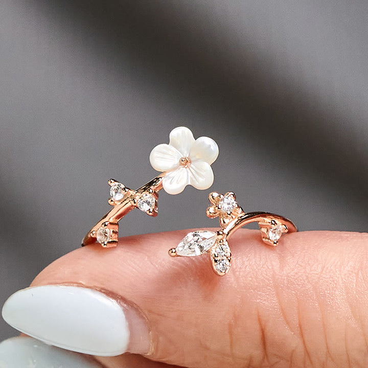 Buddha Stones925スターリングシルバー ホワイトフラワーデザイン 調節可能な良縁祈願リング - image 2