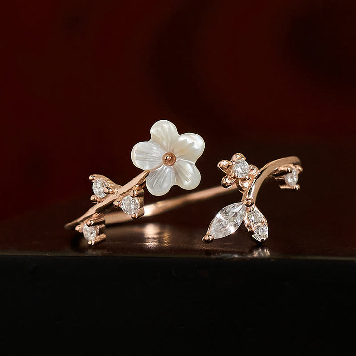 Buddha Stones925スターリングシルバー ホワイトフラワーデザイン 調節可能な良縁祈願リング - image 1