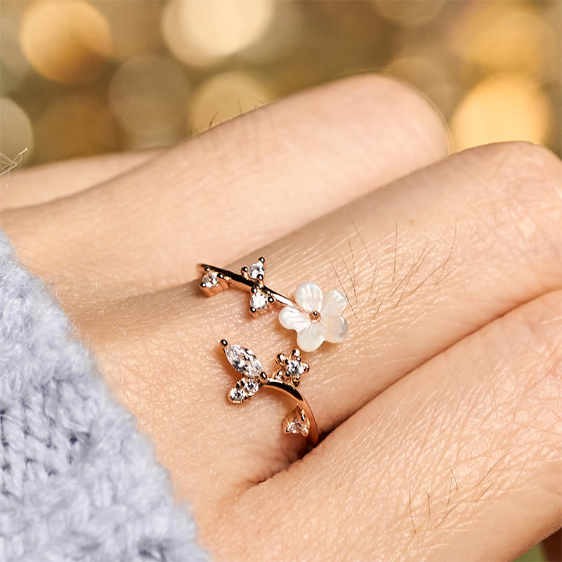 Buddha Stones925スターリングシルバー ホワイトフラワーデザイン 調節可能な良縁祈願リング - image 3