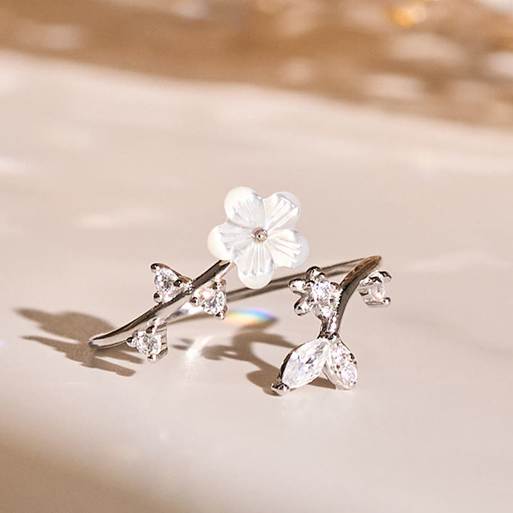 Buddha Stones925スターリングシルバー ホワイトフラワーデザイン 調節可能な良縁祈願リング - 銀 - image 10