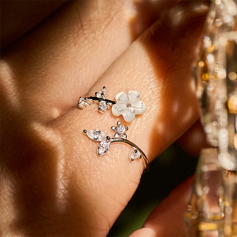 Buddha Stones925スターリングシルバー ホワイトフラワーデザイン 調節可能な良縁祈願リング - image 16