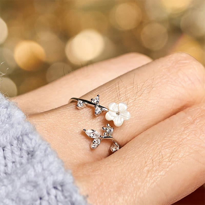 Buddha Stones925スターリングシルバー ホワイトフラワーデザイン 調節可能な良縁祈願リング - image 13