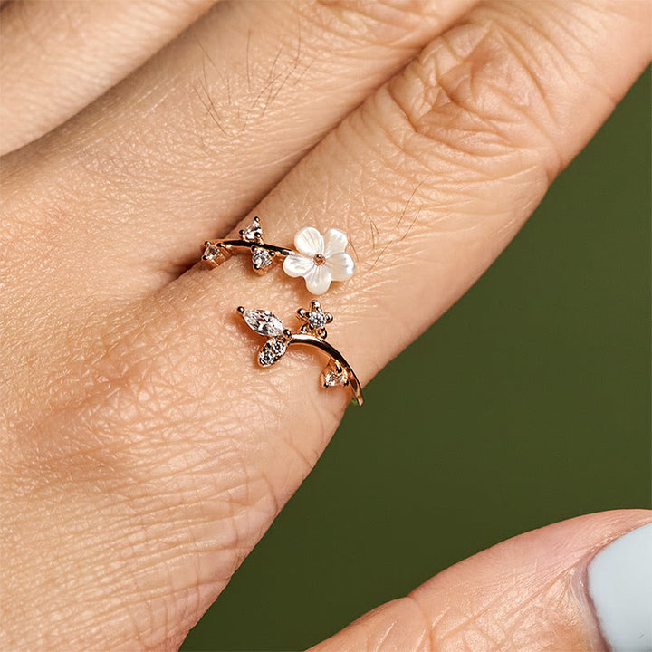 Buddha Stones925スターリングシルバー ホワイトフラワーデザイン 調節可能な良縁祈願リング - image 4