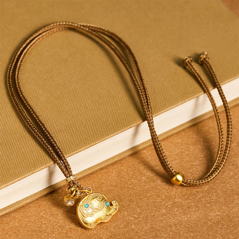 Buddha Stones 24Kゴールドメッキ真鍮製象のシンボル編み込みコードネックレスペンダント - image 3