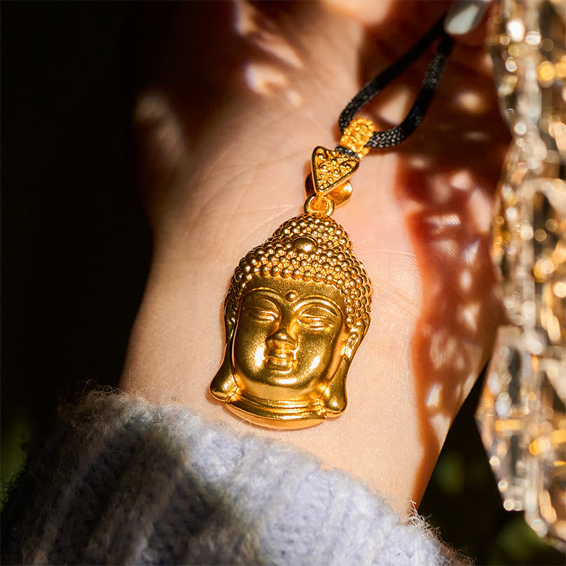 Buddha Stones24Kゴールドメッキ 真鍮製 仏陀のシンボル 編み込みコード セレニティネックレスペンダント - image 9