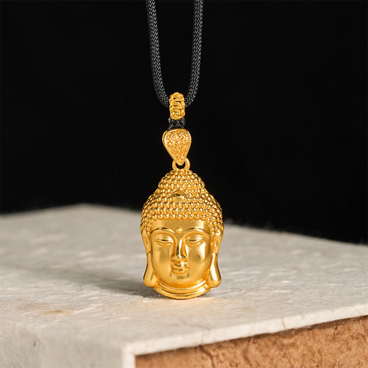 Buddha Stones24Kゴールドメッキ 真鍮製 仏陀のシンボル 編み込みコード セレニティネックレスペンダント - image 1
