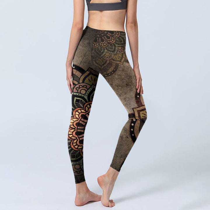 Buddha Stones曼荼羅プリントデザインジムレギンスレディースヨガパンツ - image 4