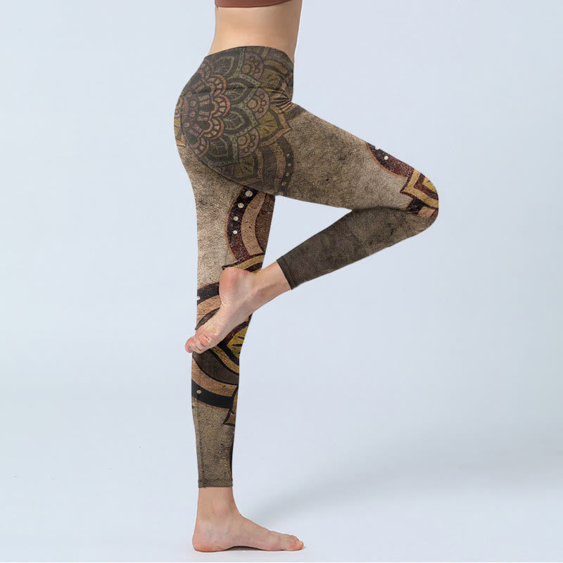 Buddha Stones曼荼羅プリントデザインジムレギンスレディースヨガパンツ - image 3