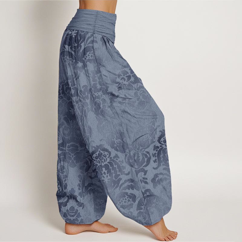 Buddha Stonesコットン カジュアル 花柄 葉っぱデザイン レディース 伸縮性ウエスト ハーレムパンツ - image 1