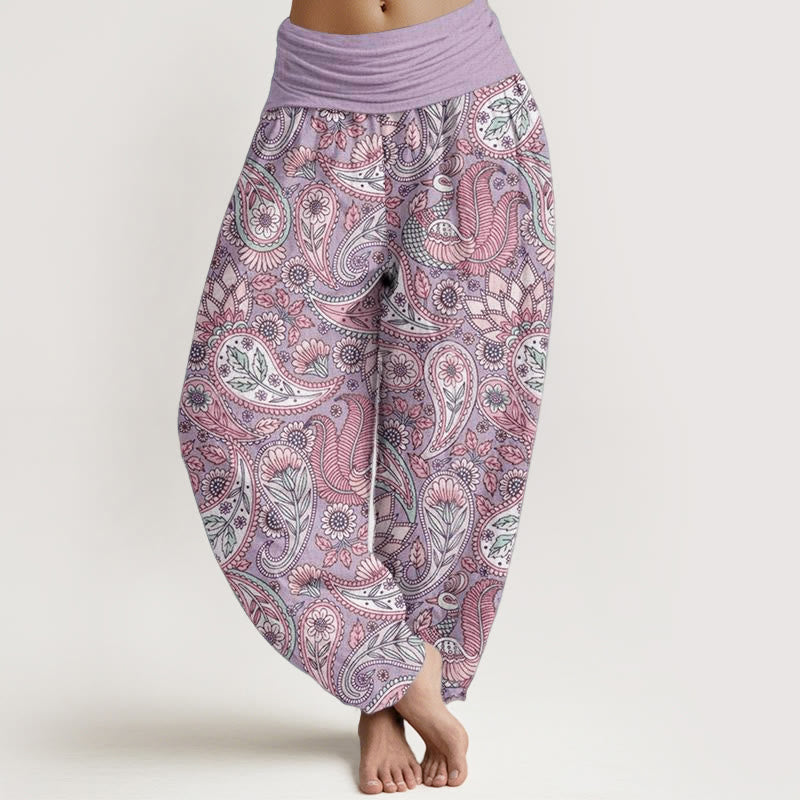 Buddha Stonesコットン カシューフラワー ピーコック サンフラワー デザイン レディース 伸縮性ウエスト ハーレムパンツ - 梅 - US22、 UK/AU26、 EU54 (6XL) - image 0