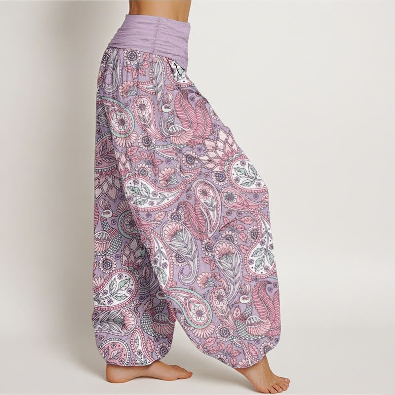 Buddha Stonesコットン カシューフラワー ピーコック サンフラワー デザイン レディース 伸縮性ウエスト ハーレムパンツ - image 1