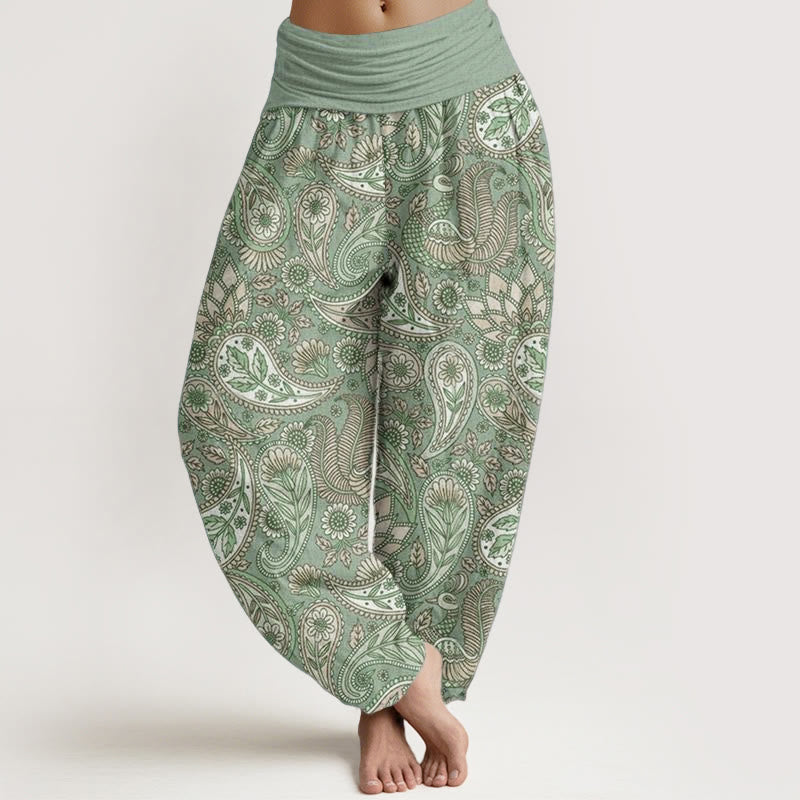 Buddha Stonesコットン カシューフラワー ピーコック サンフラワー デザイン レディース 伸縮性ウエスト ハーレムパンツ - ミディアムアクアマリン - US22、 UK/AU26、 EU54 (6XL) - image 4