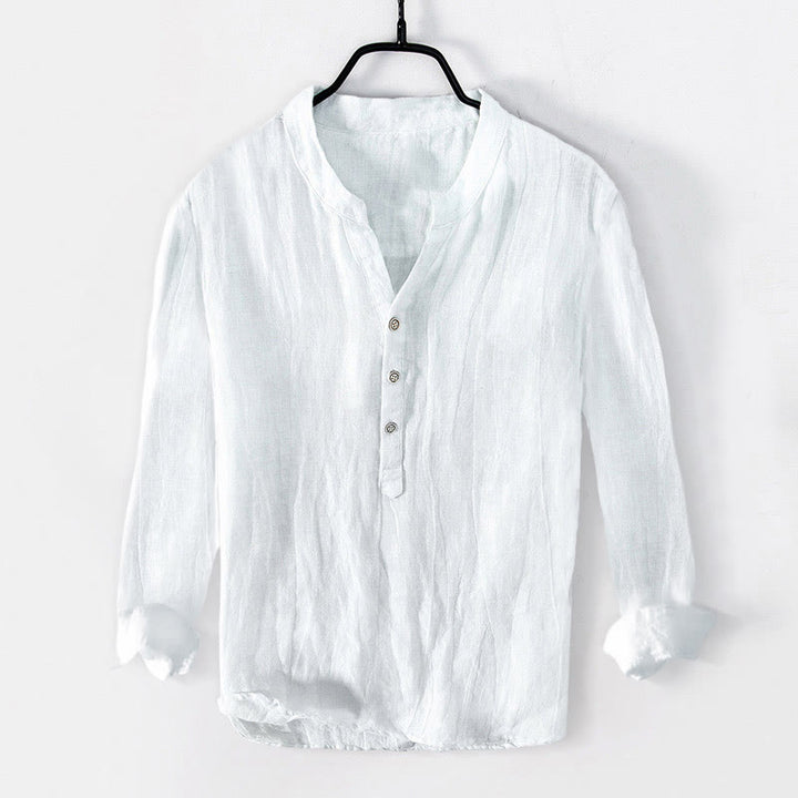 Buddha Stones手形建築模様半ボタンメンズコットンリネン長袖シャツ - image 7