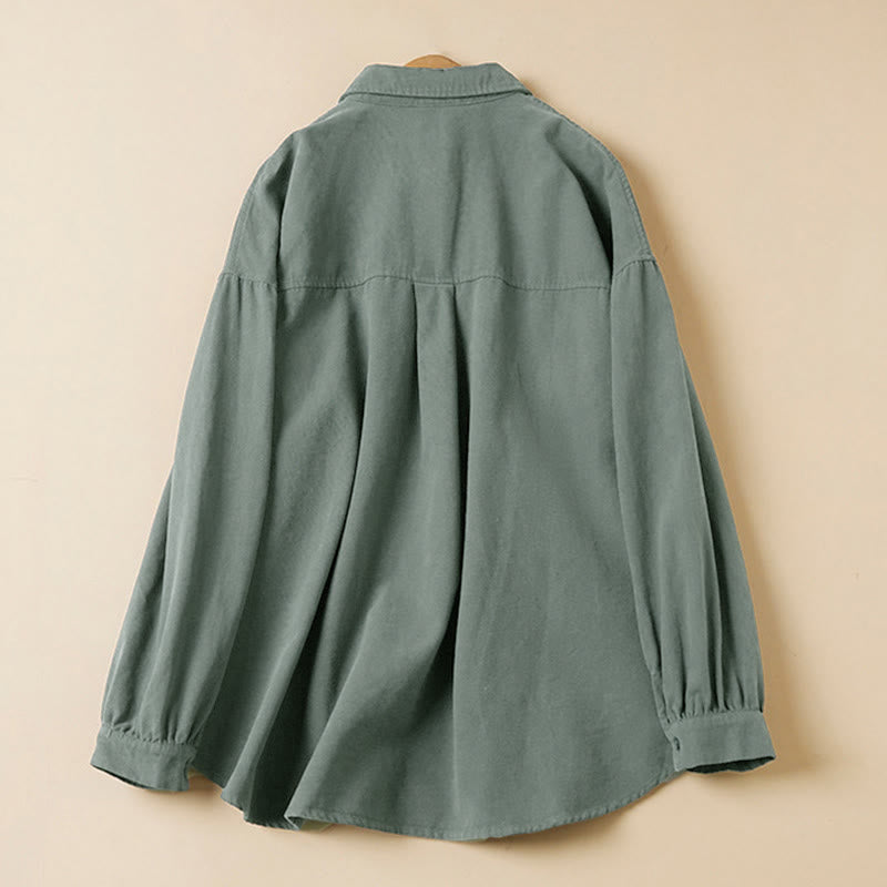 Buddha Stonesカジュアルボタンデザイン レディース スタンドカラー 長袖 コットンシャツ - image 1