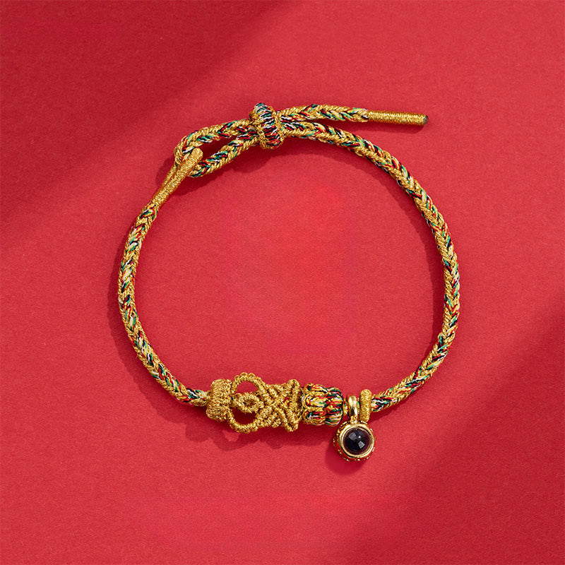 Buddha Stonesの紐状の投影石の手編みの仏結びのつながりのブレスレット - ディープイエロー（手首周り：14～23cm） - image 7