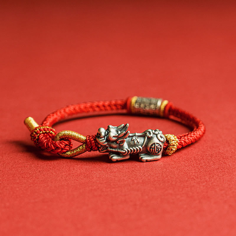 Buddha Stones925 スターリングシルバーPiXiuオーム・マニ・パドメ・フム守護紐ブレスレット - 18～19cm - image 0